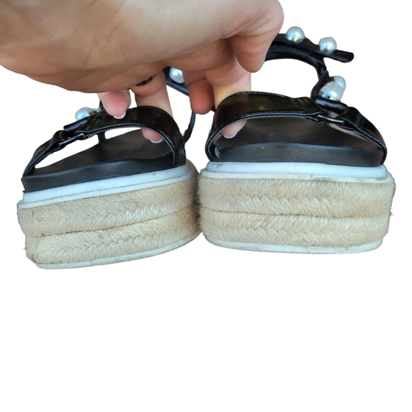 KarlLagerfeldWomensBlackStuddedAnkle StrapRoundToePlatformLeatherShoeSize 10M - Picture 4 of 9